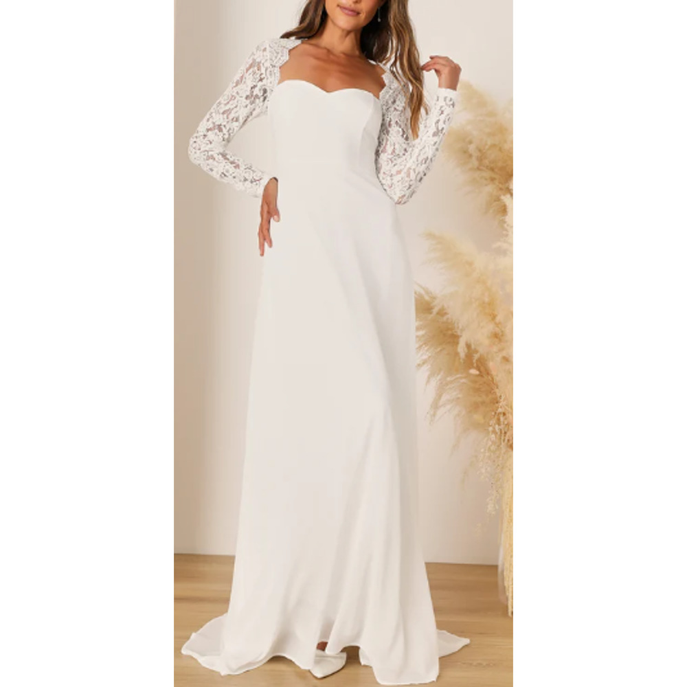 Lulu's White Lace Sleeve Sweetheart Wedding Dress